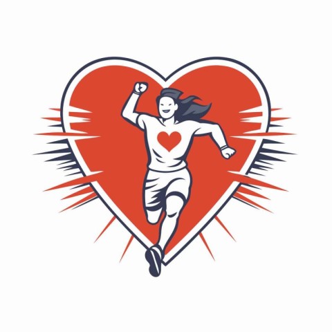 Vector illustration of a female athlete running with heart in th