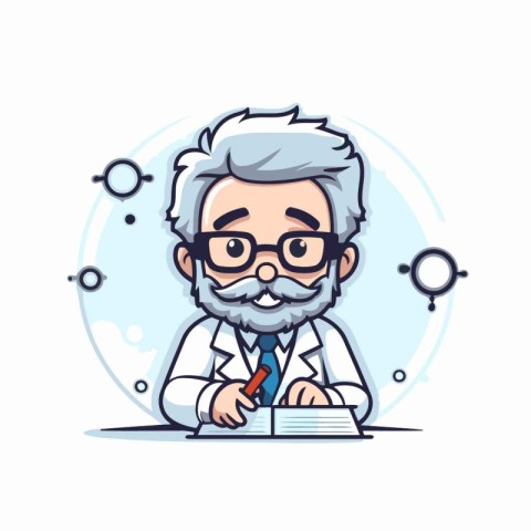 Vector illustration of a scientist in glasses and a white coat w