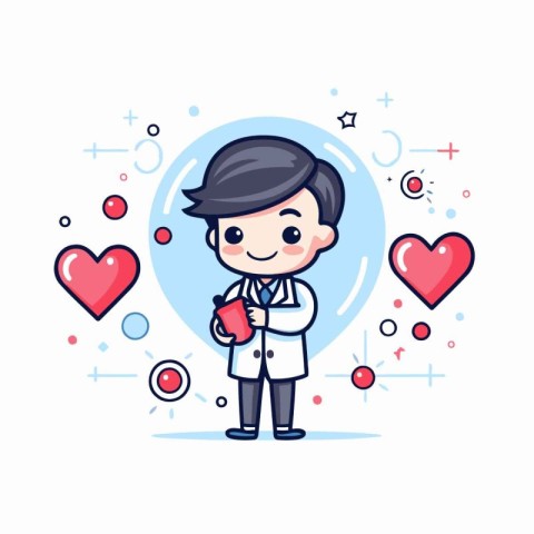 Cartoon doctor with stethoscope and heart. Vector illustration.