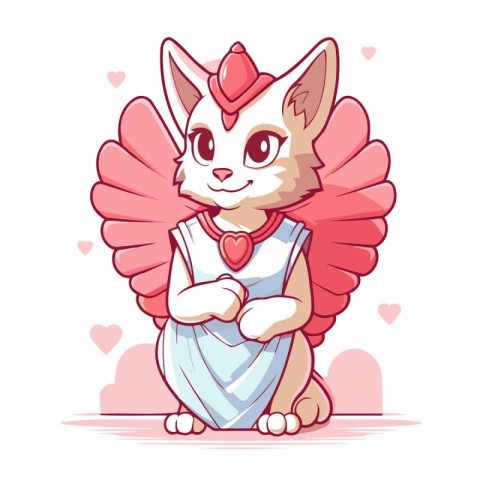 Cute cartoon cat with angel wings. Valentine's day vector illust