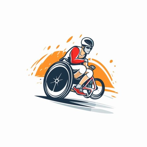 Wheelchair racing. Vector illustration of a disabled man riding