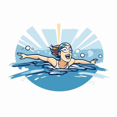 Swimming woman vector illustration. Sportswoman swimming in pool