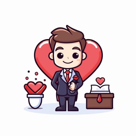 Businessman with heart and gift box - valentine's day cartoon