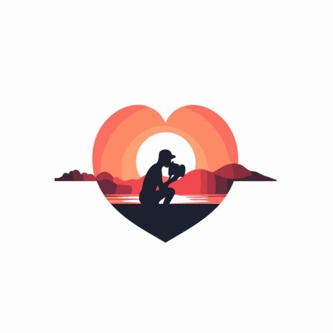 Couple in love in the sunset. Vector illustration in flat style.