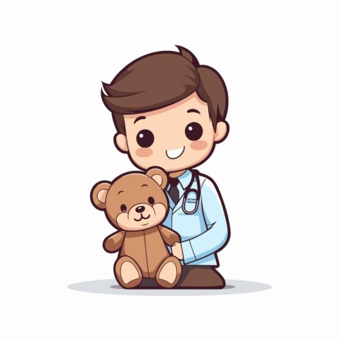 Vector illustration of a cute cartoon doctor with a teddy bear.