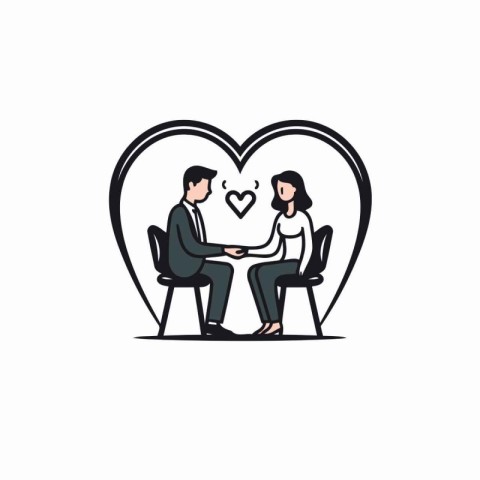 Man and woman sitting in a chair and holding hands. Vector illus