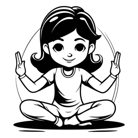 Illustration of a girl meditating in lotus position and showing