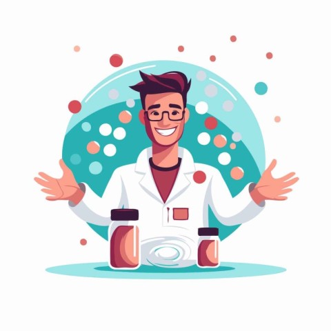 Vector illustration of a male doctor in a white coat and glasses