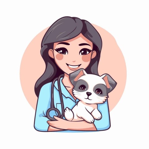 Veterinarian with cute dog. Vector illustration in cartoon style