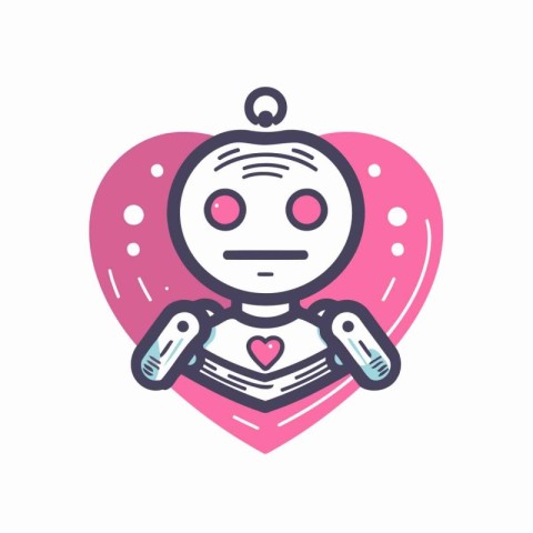 Cute robot with heart icon. Vector illustration in line style.