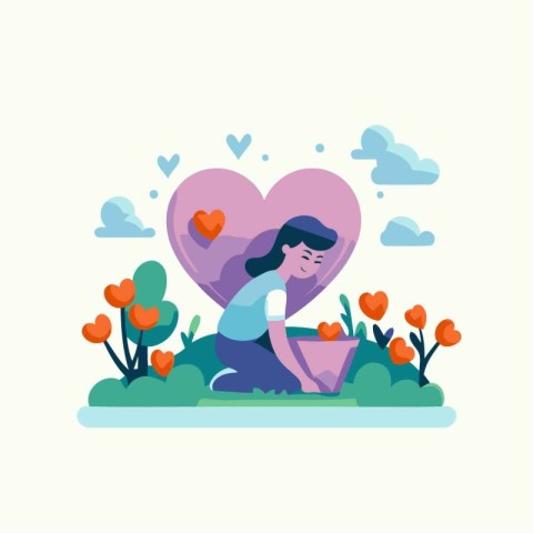 Valentine's day vector illustration. Flat design style. Woman pl