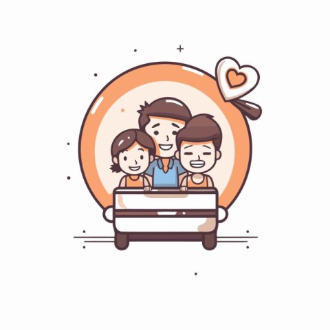 Happy family in bed. Father. mother and children. Vector illustr