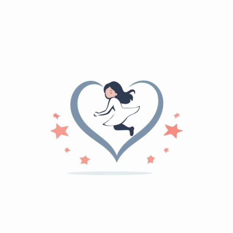 Cute little girl jumping in a heart shape. Vector illustration.