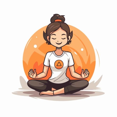 Yoga girl in lotus position. Vector illustration in cartoon styl