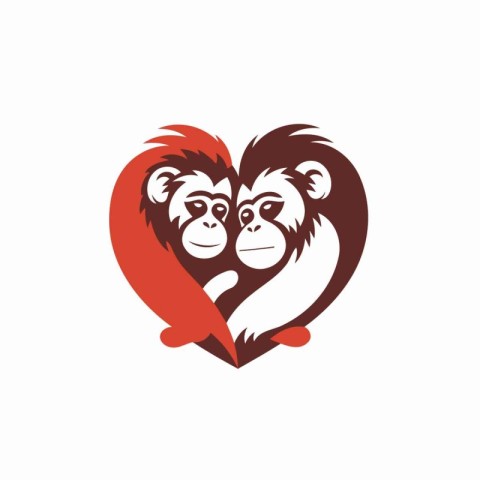 Couple of monkeys in the form of a heart. Vector illustration.