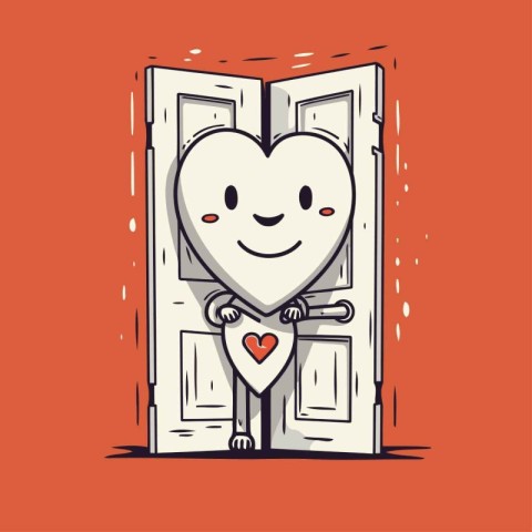 Door with heart character. Vector illustration in cartoon comic