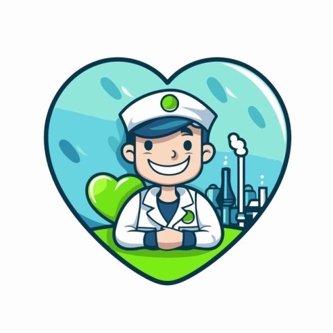 Nurse Boy in Heart Shape Vector Illustration. Health Care and Me