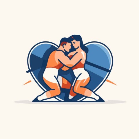 Man and woman hug each other. Couple in love. Vector illustratio