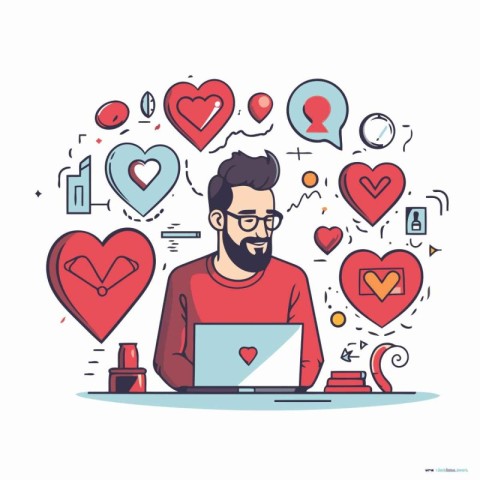 Flat line design vector illustration concept of online dating an