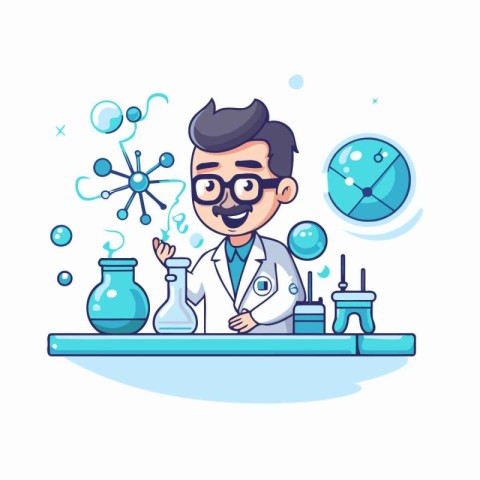 Scientist working in laboratory. Vector illustration in flat car