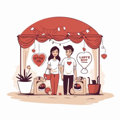 Couple in love on a date. Vector illustration in cartoon style