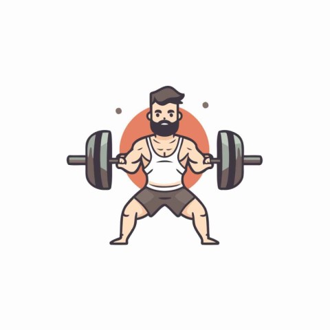 Fitness man lifting barbell. Vector illustration in flat style.