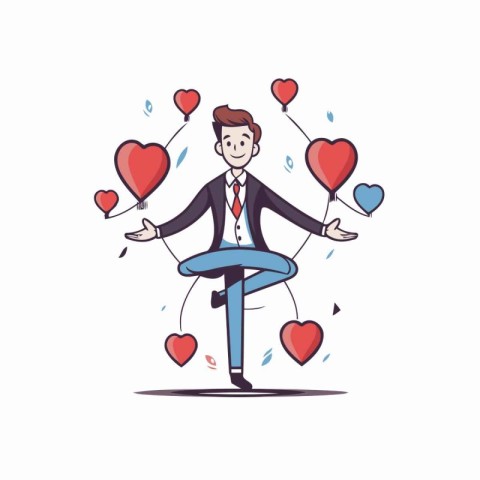 Businessman in love with hearts. Vector illustration in cartoon