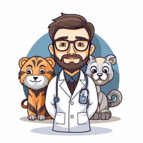 Veterinarian with cats cartoon vector illustration graphic desig