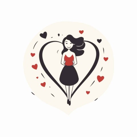 Vector illustration of a girl in a dress with a heart on a white