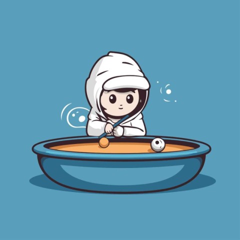 Cartoon astronaut playing a game of ice cream. Vector illustrati