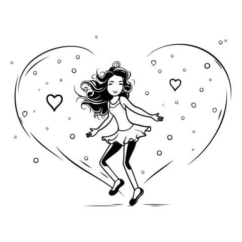 Cute girl dancing in the shape of a heart. Vector illustration