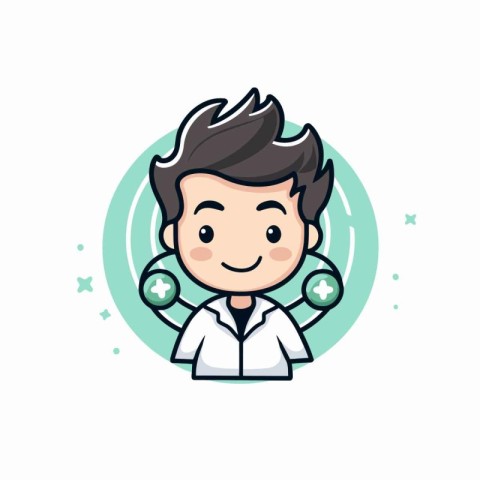 Cute boy in lab coat. Vector illustration. Flat design.