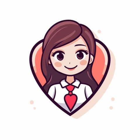 Business woman in heart shaped frame. Vector illustration in fla