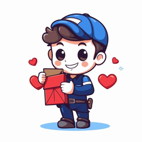 Cute boy holding gift box. Valentine's day vector illustration.