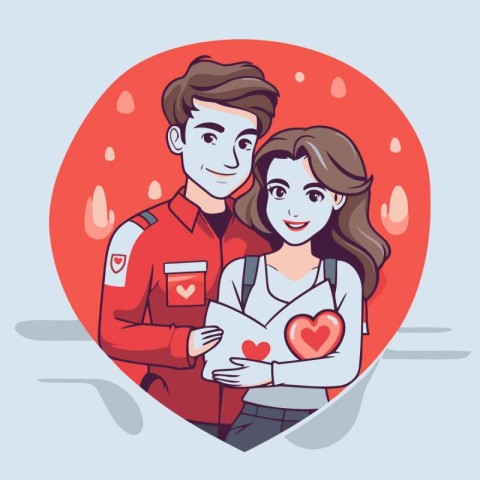 Vector illustration of a man and a woman in love. Valentine's Da