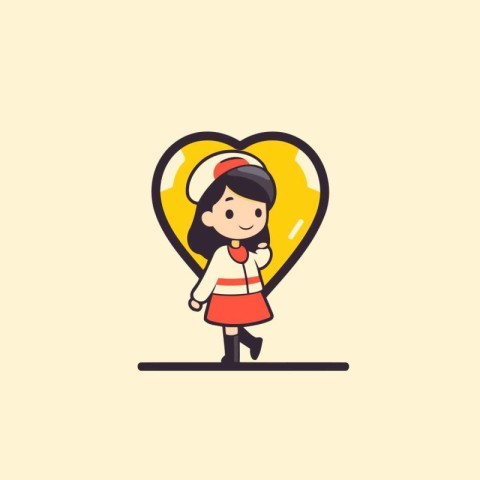 Cute little girl with heart. Vector illustration in flat style.