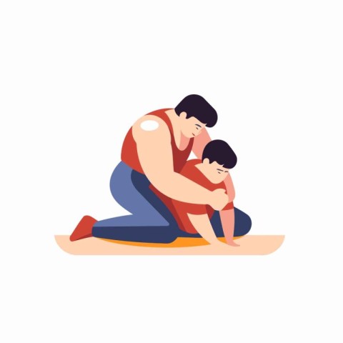 Father and son doing yoga together. flat vector illustration iso