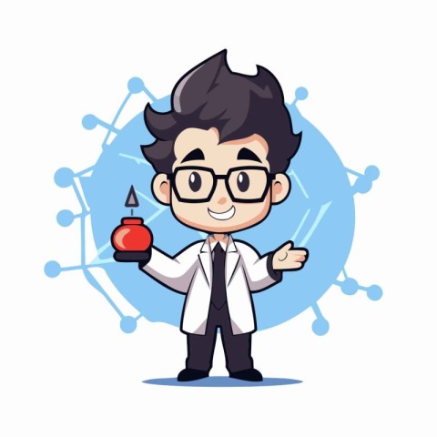 Scientist boy cartoon character in science theme vector illustra