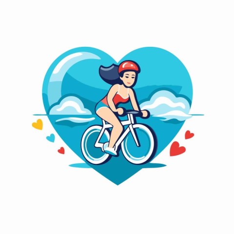 Cyclist woman riding bike in heart shape. Vector illustration.