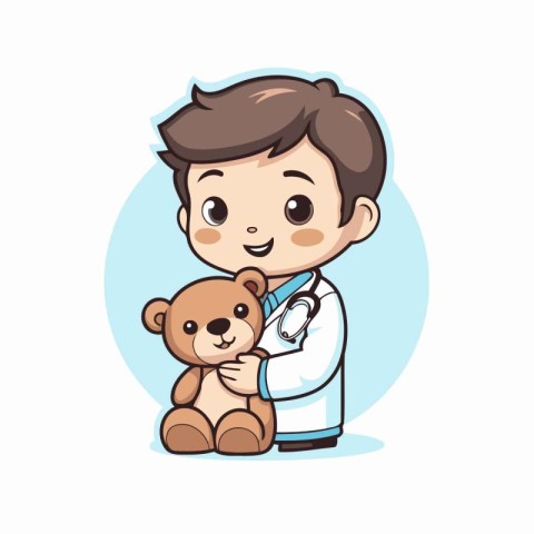 Pediatrician with teddy bear. Vector illustration in cartoon sty