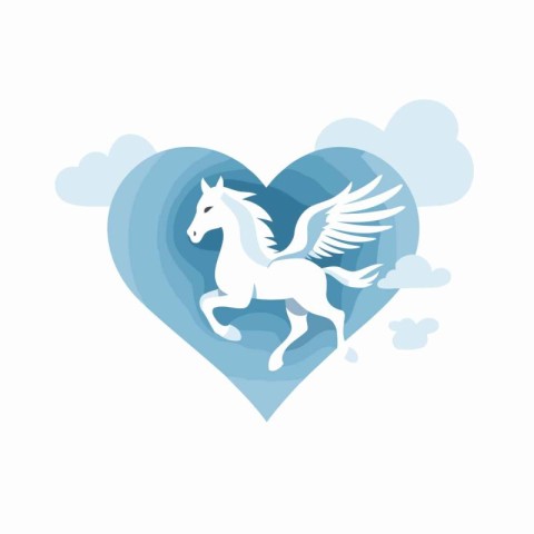 Vector illustration of a heart with a flying horse and wings on