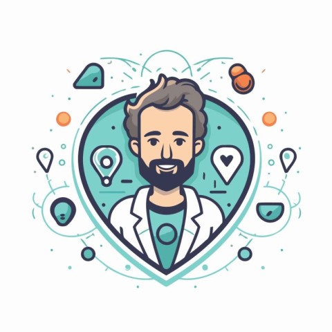 Vector illustration of a doctor with a beard in the form of a he