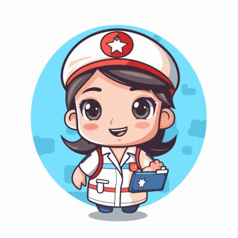 Cute nurse with first aid kit cartoon character vector illustrat