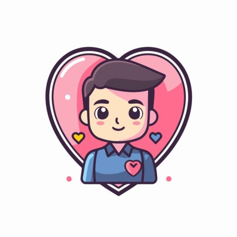 Cute boy in heart shape. Vector illustration. Love concept.