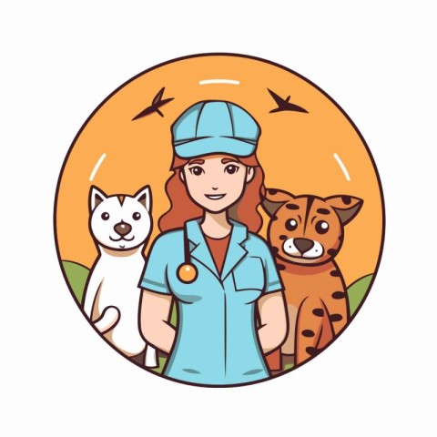 Veterinarian with dogs. Vector illustration in a flat style.