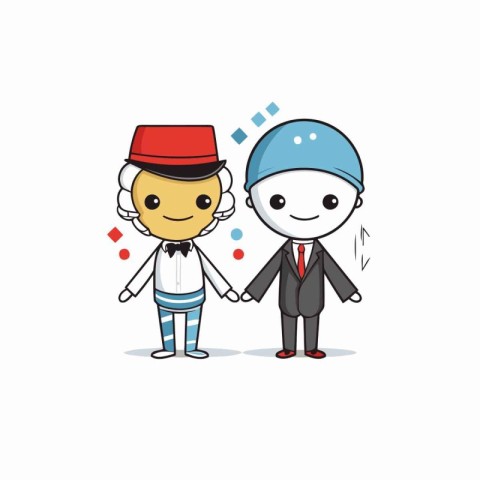 Cute cartoon boy and girl in winter clothes. Vector illustration