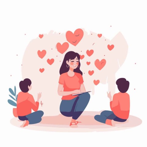 Mother and children in love. Vector illustration in a flat style