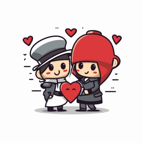 Cute couple in love holding heart. Valentine's day vector illust