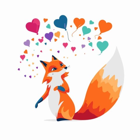 Valentine's day greeting card with cute fox. Vector illustration