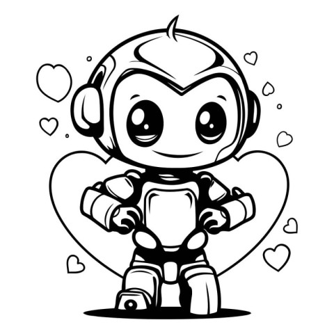 Black and White Cartoon Illustration of Cute Astronaut Boy Chara